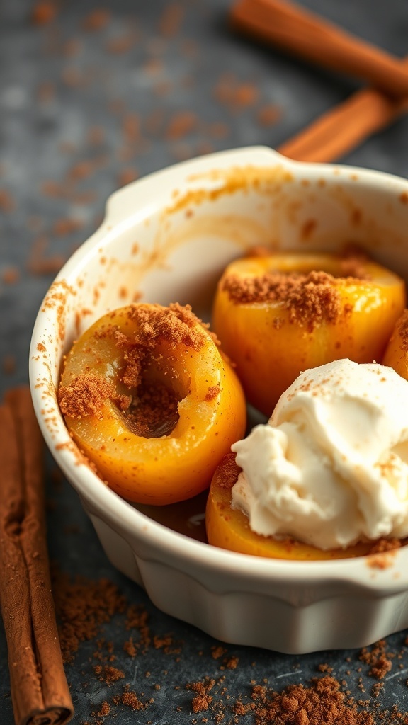 Baked apples with cinnamon sugar and ice cream