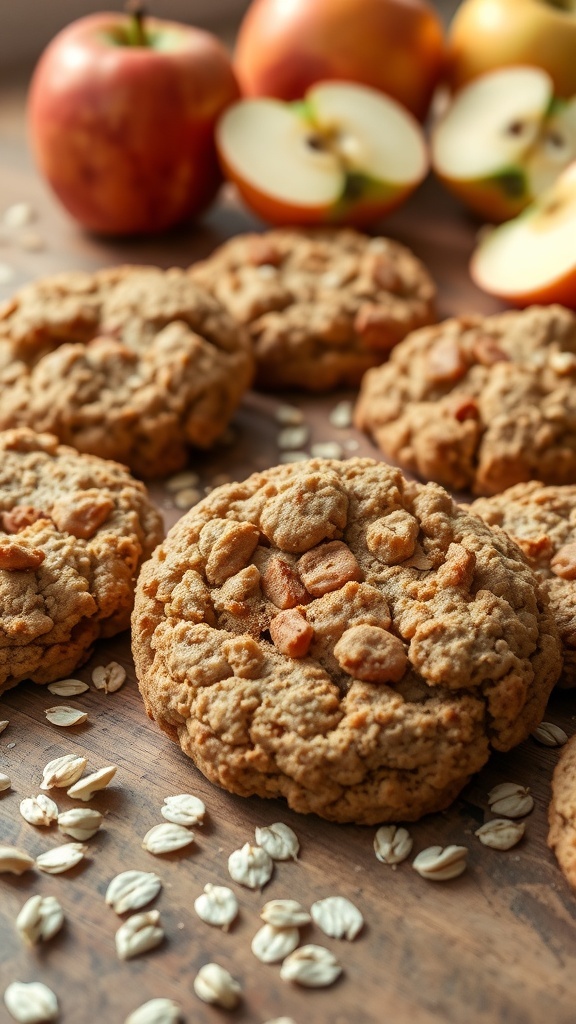 Delicious apple oatmeal cookies with fresh apples in the background