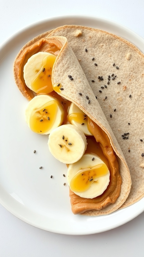 Peanut butter and banana wrap on a plate
