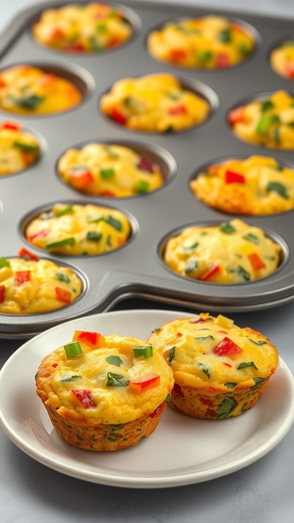 Egg muffins loaded with vegetables and cheese in a muffin tin