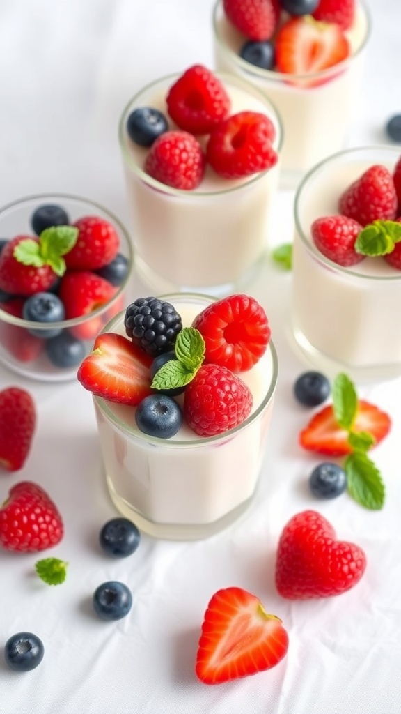 Berry Coconut Cream Cups with fresh berries and mint leaves