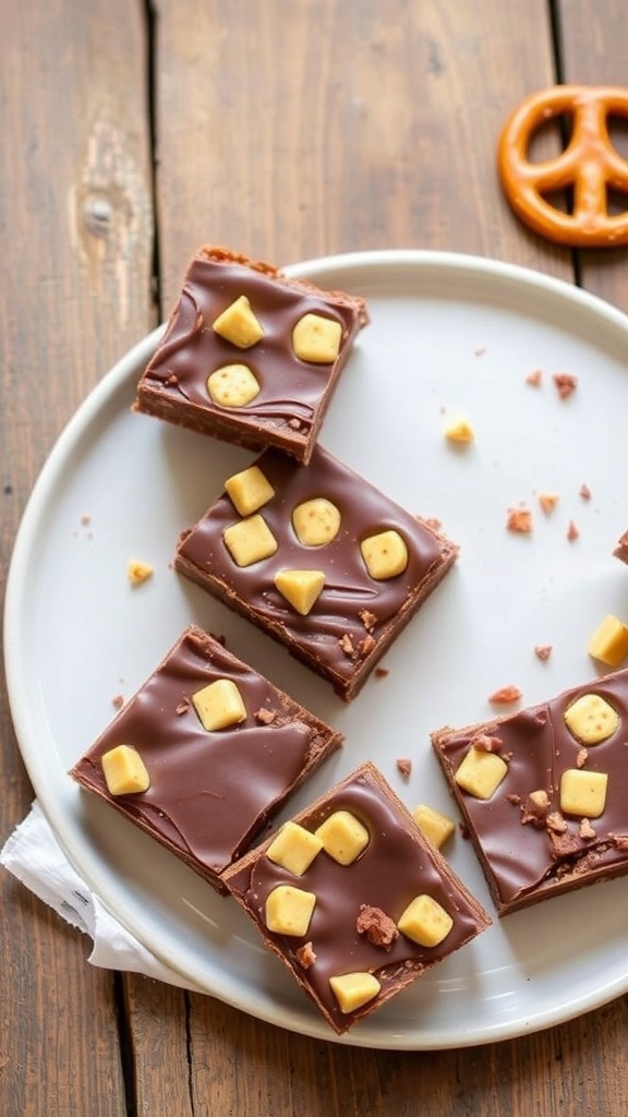 Peanut Butter Chocolate Pretzel Bars on a plate