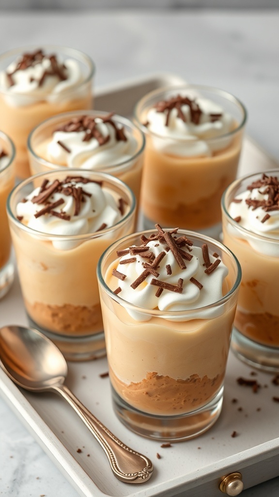 Fast Peanut Butter Pudding Cups topped with whipped cream and chocolate shavings