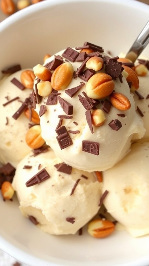 A bowl of healthy banana ice cream topped with chocolate sprinkles and banana slices.