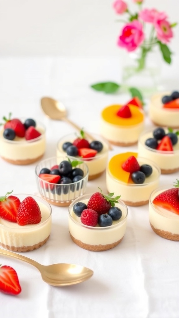 Fruity and creamy no-bake cheesecake cups topped with fresh berries