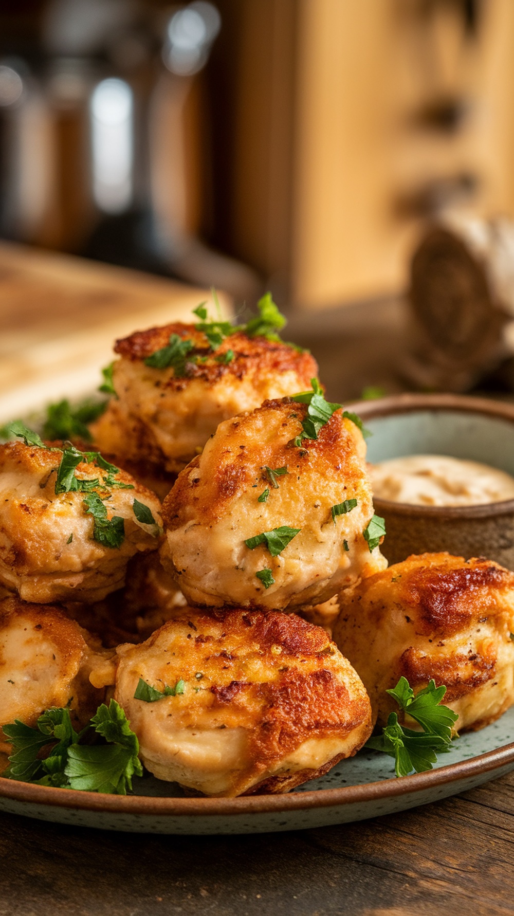 Delicious garlic butter chicken bites garnished with parsley on a plate