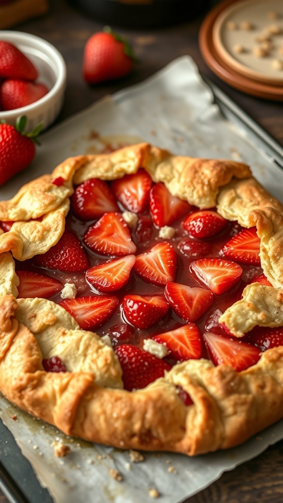 A delicious gourmet low-carb strawberry galette with fresh strawberries and a flaky crust.