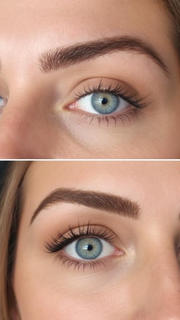 Comparison of two eyebrow shapes, one natural and one defined.