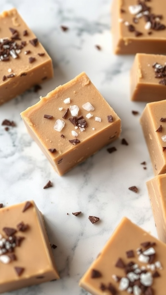 Delicious keto fudge squares topped with chocolate and sea salt