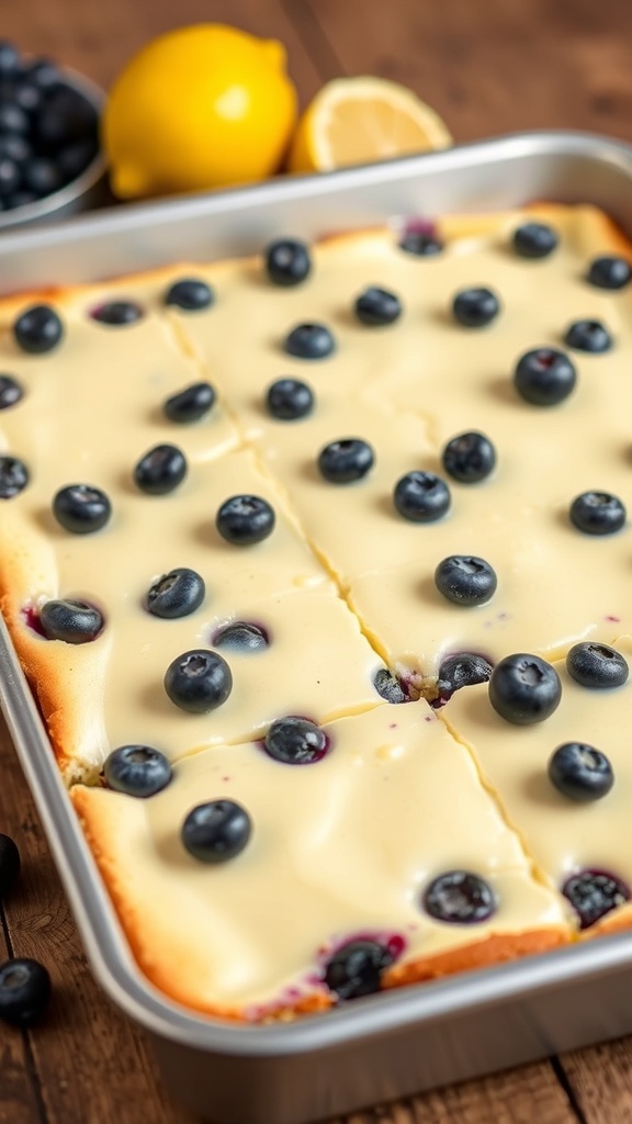 Lemon Blueberry Cheesecake Bars with fresh blueberries and lemons