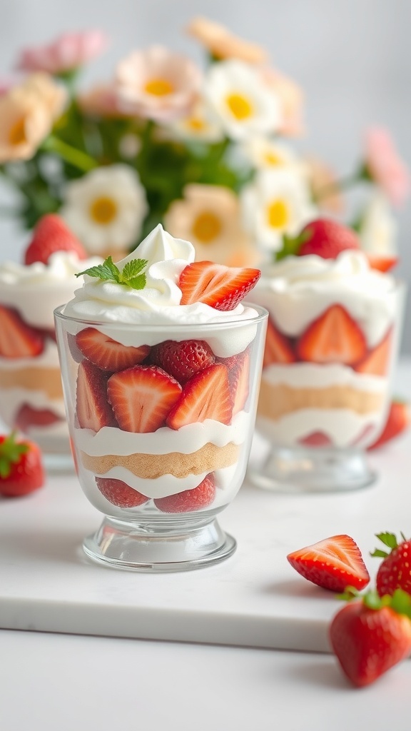 Light Strawberry Shortcake Cups with fresh strawberries and whipped cream
