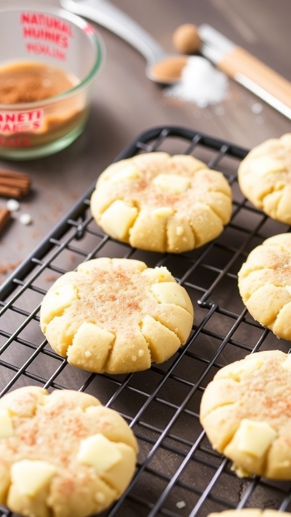 Low sugar snickerdoodle cookies cooling on a wire rack