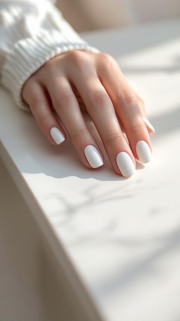 Minimalist white nails with negative space design
