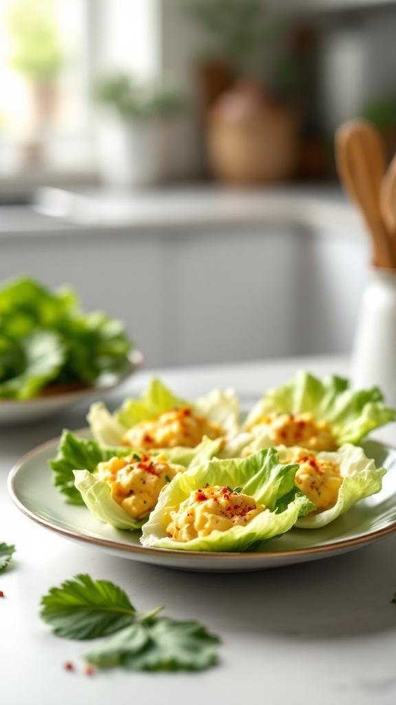 Nutritious egg salad served in lettuce cups on a plate