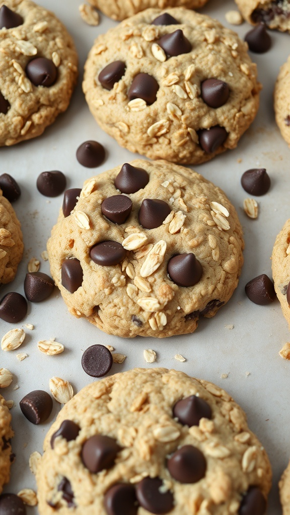 Nutty Oatmeal Chocolate Chip Cookies on a baking sheet