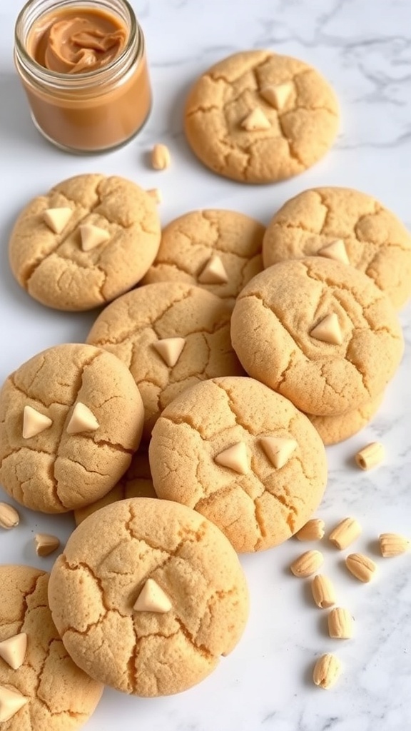 Peanut butter snickerdoodle cookies with creamy peanut butter and white chocolate chips.