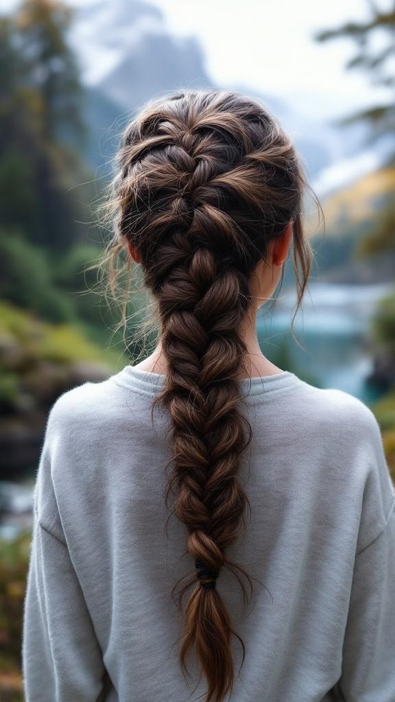 A person with a waterfall braid hairstyle, showcasing a beautiful and casual look.