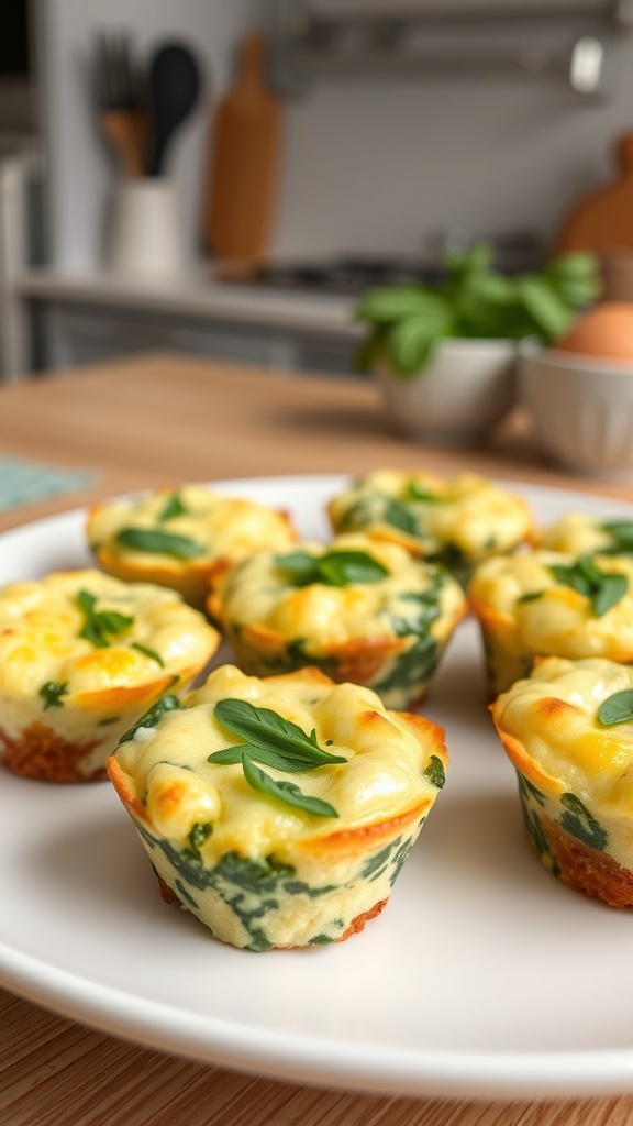 Savory Spinach and Feta Egg Muffins on a plate, ready to eat.