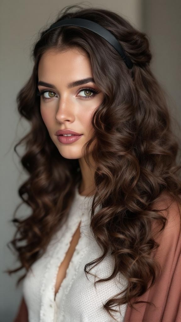 A person with curly hair styled with a black headband, showcasing defined curls.