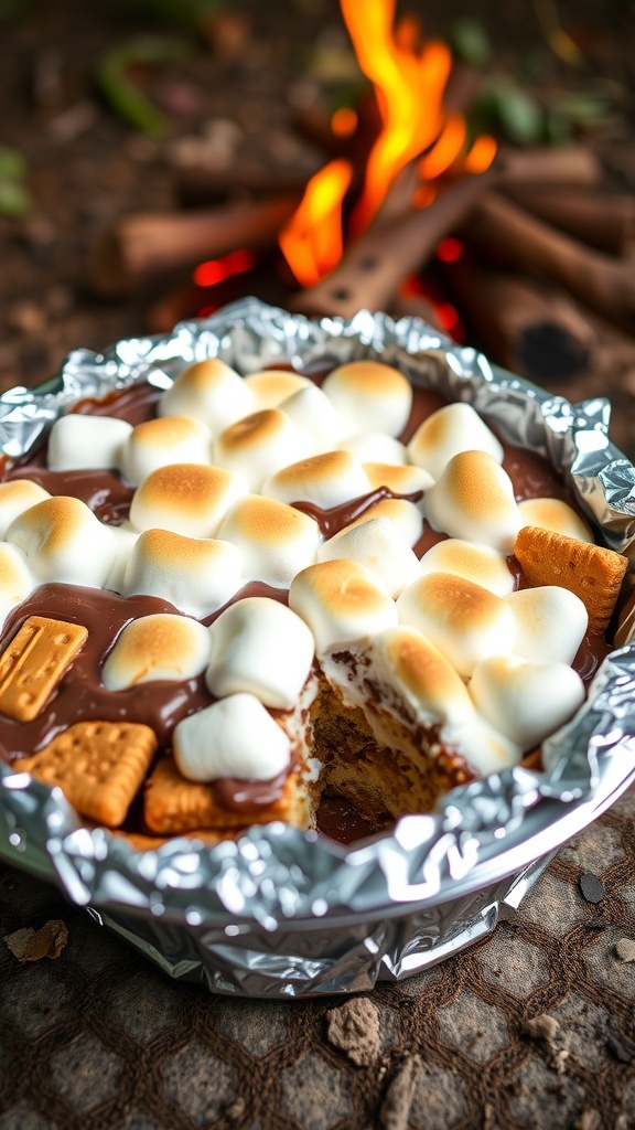 Delicious S'Mores High-Protein Bread Pudding topped with toasted marshmallows and chocolate