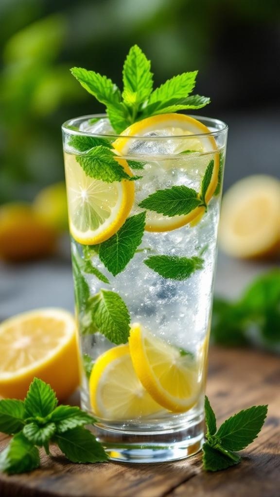 A glass of water with lemon and mint, next to a lemon and a note that says 'Hydration is you and water!'