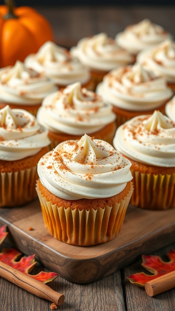 Chai-spiced pumpkin cupcakes with cream cheese frosting and cinnamon sprinkles