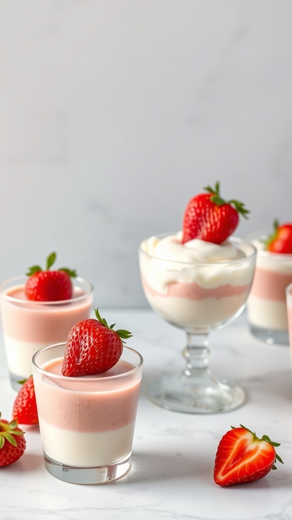 Vegan Strawberry and Coconut Cream Cups with fresh strawberries on top