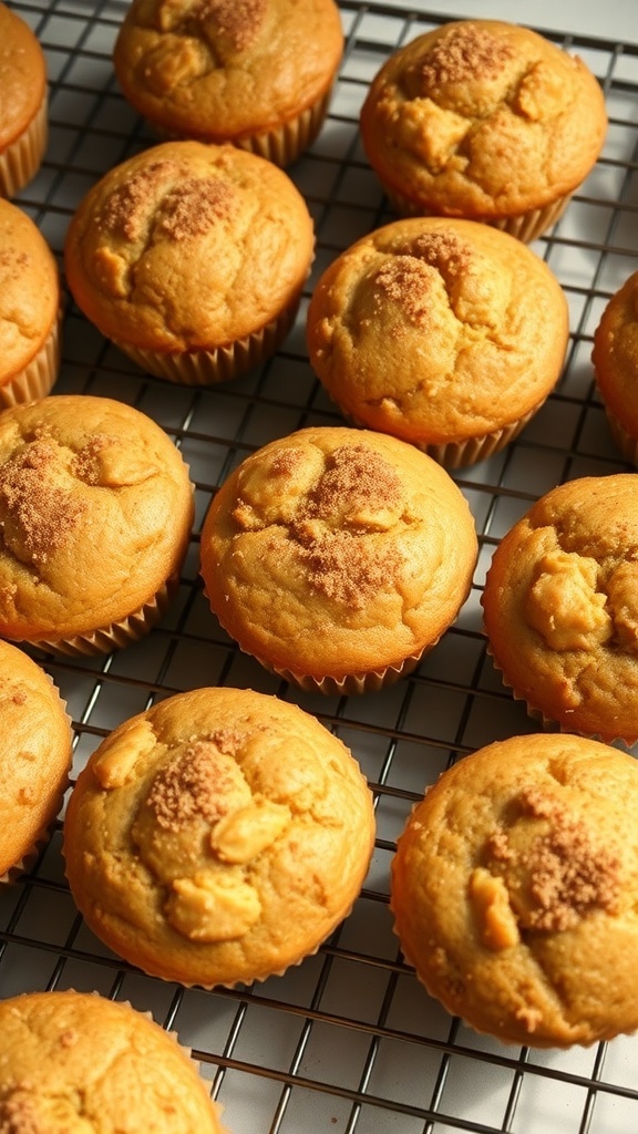Freshly baked keto apple muffins cooling on a wire rack.
