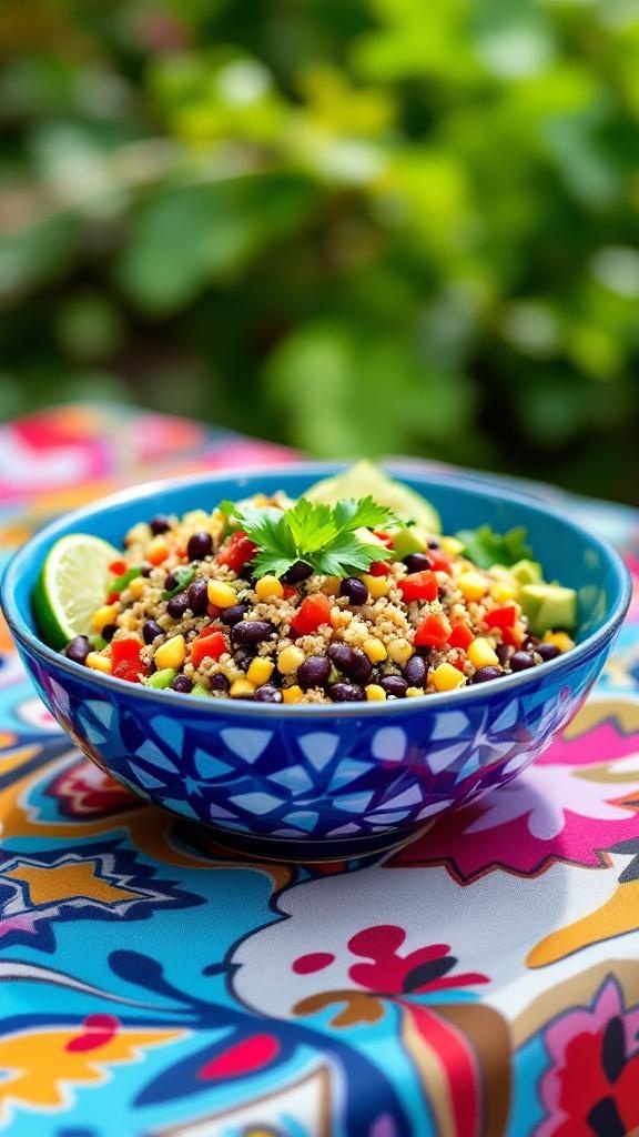 A colorful bowl of Zesty Quinoa and Black Bean Salad with vibrant ingredients.