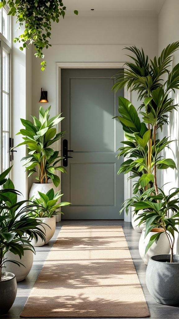 Stylish apartment entryway with indoor plants and a welcoming atmosphere