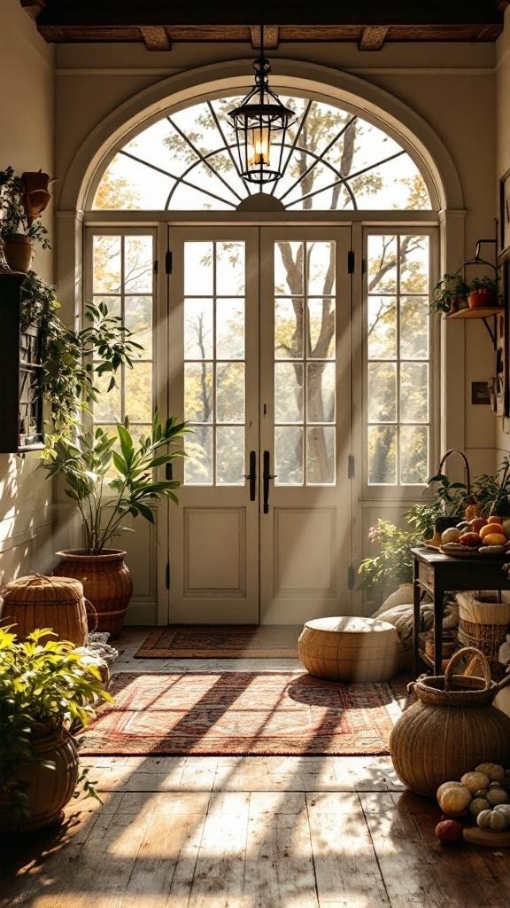 Bright farmhouse entryway with large windows allowing natural light to fill the space.