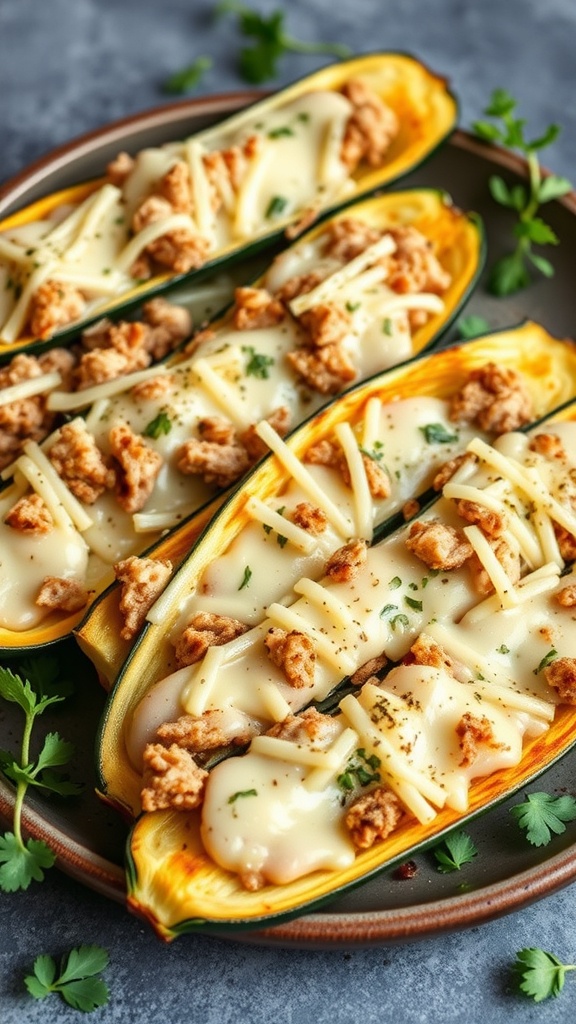 Baked zucchini boats filled with turkey and cheese