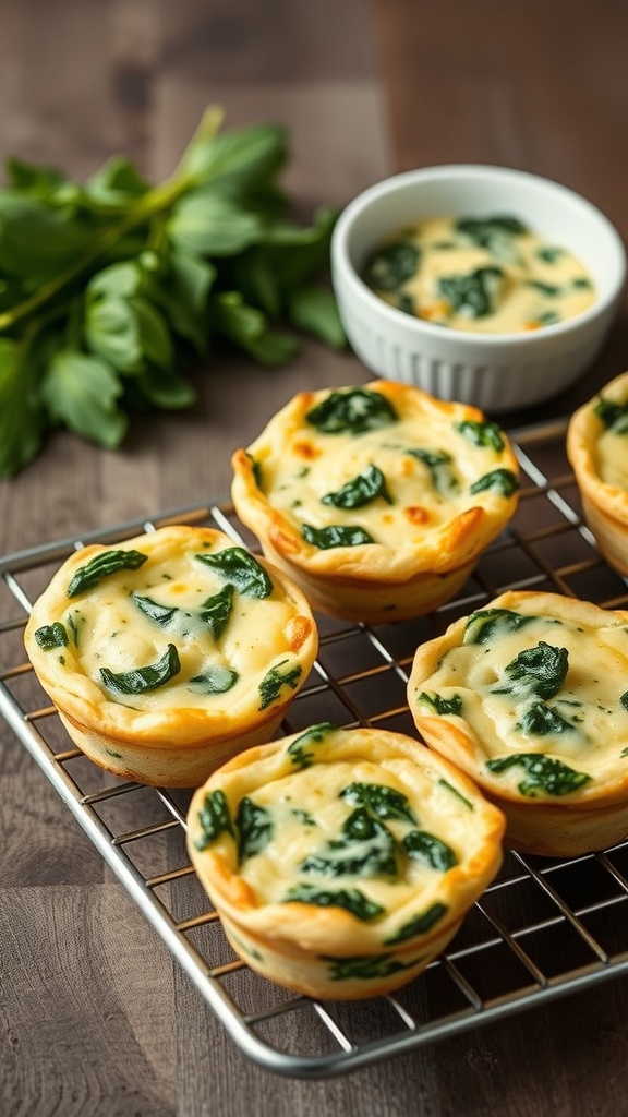 Egg muffins with spinach and cheese on a cooling rack
