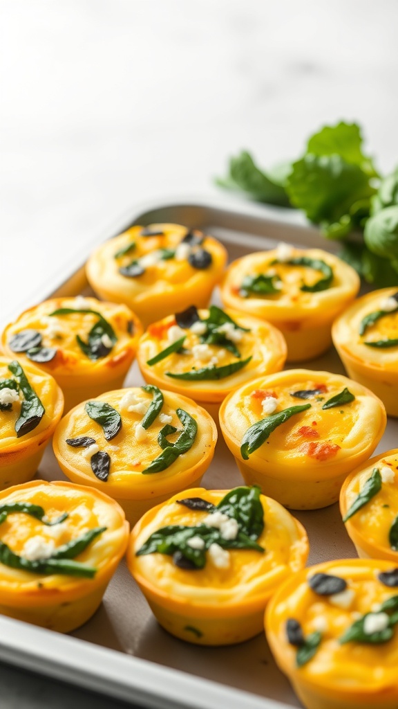 A tray of egg muffins with spinach and feta, showcasing a healthy meal prep option.