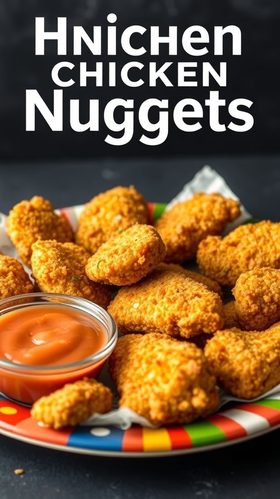 A plate of homemade chicken nuggets with dipping sauce