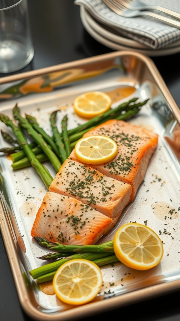 Sheet pan salmon with asparagus and lemon slices