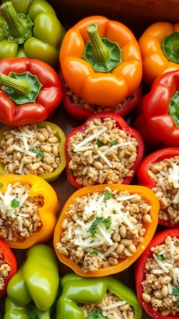 Colorful stuffed bell peppers filled with meat and cheese