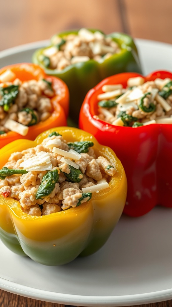 Colorful turkey and spinach stuffed peppers on a plate
