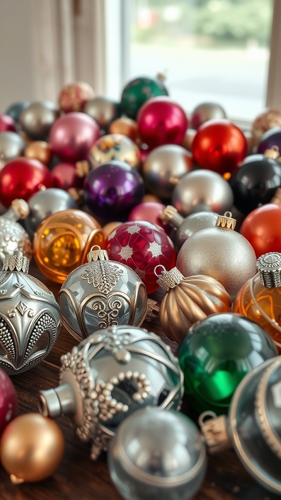 A collection of colorful antique glass baubles for Christmas decor
