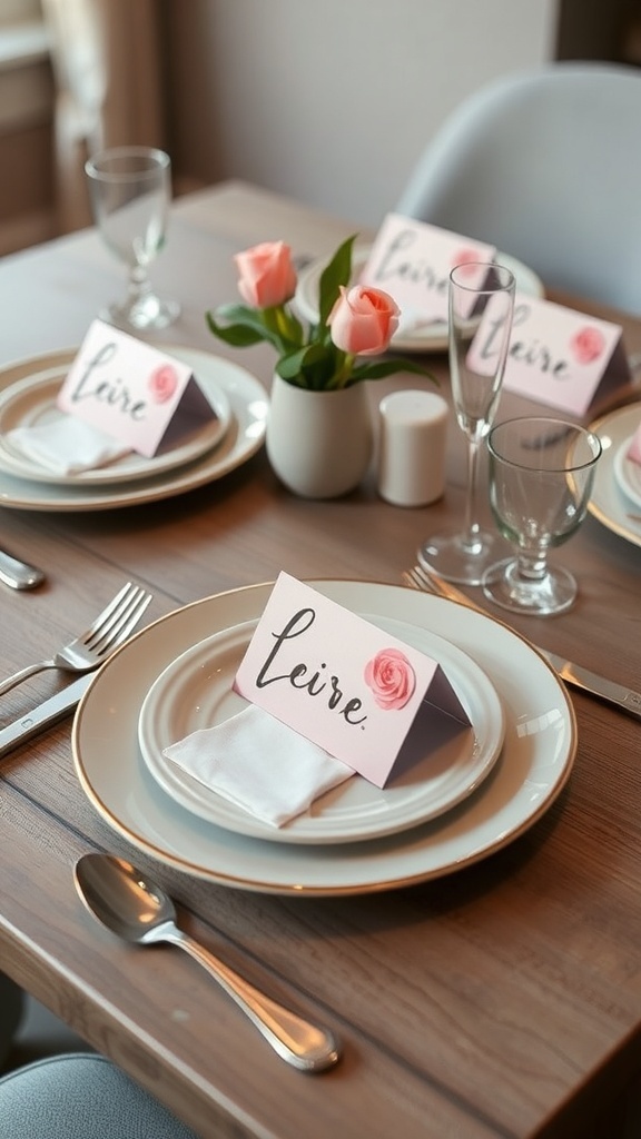 Thanksgiving table with artistic place cards and elegant table setting.