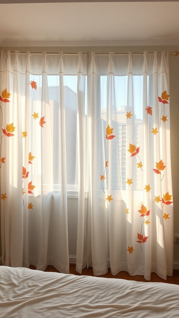 Light curtains with colorful autumn leaves pattern