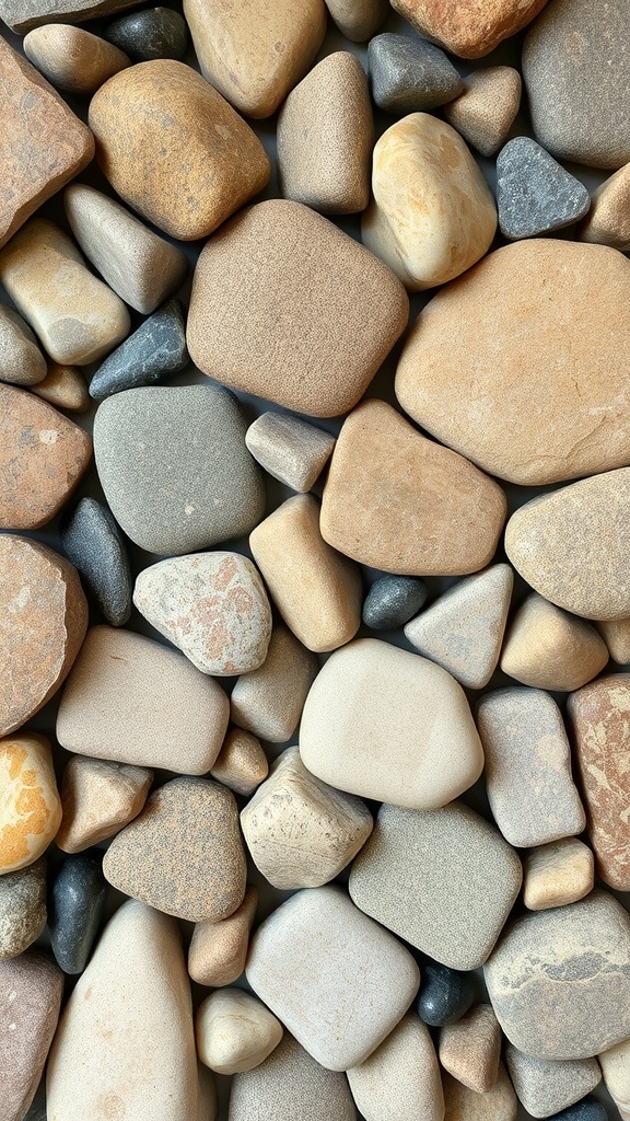 A variety of smooth and rough stones in different colors and sizes.