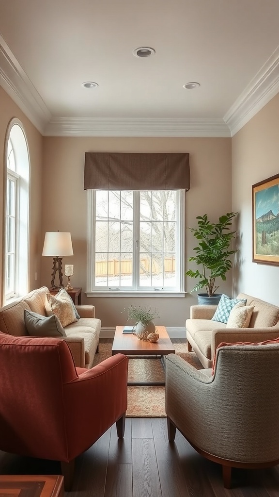 A cozy cottage style living room with comfortable seating arrangements.
