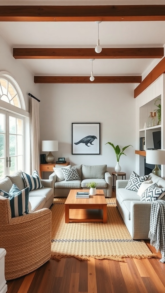 Modern cottage living room with comfortable seating and warm decor.