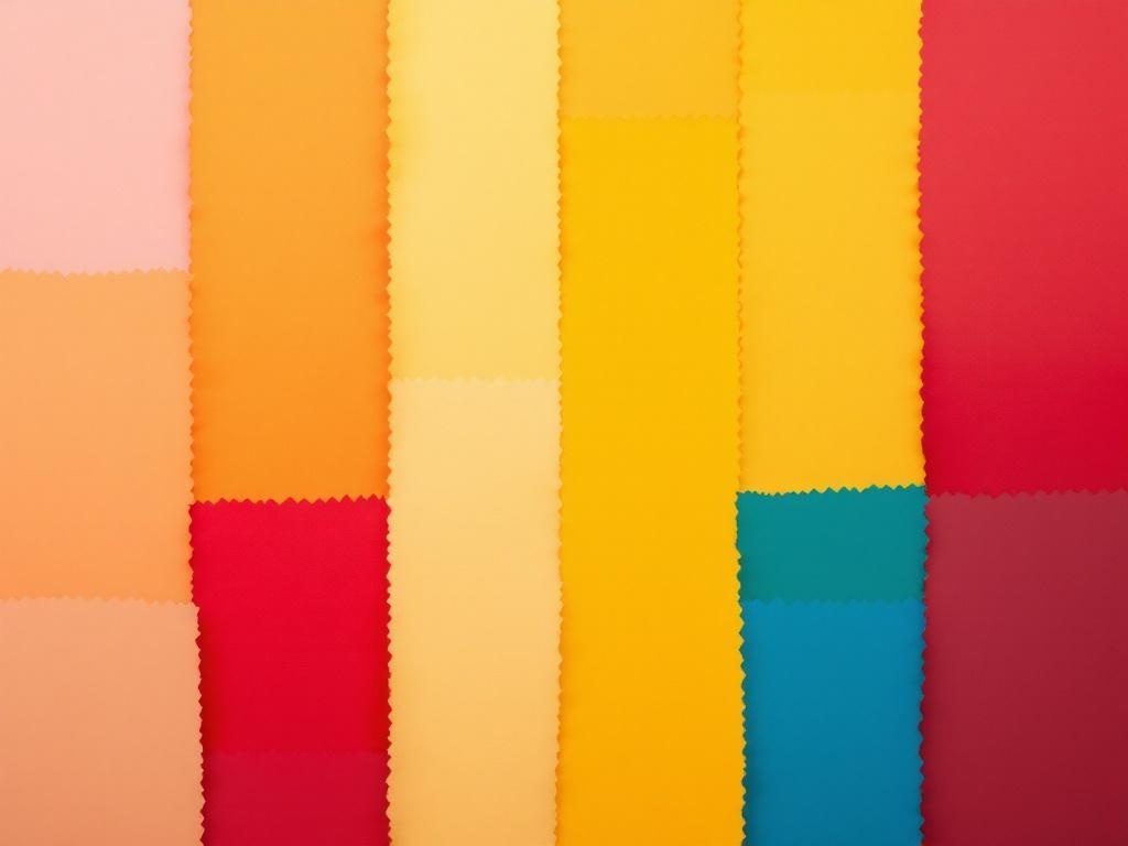 An array of colorful swatches including shades of pink, orange, yellow, red, and teal.