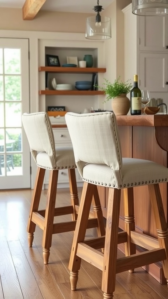 Country style bar stools in a kitchen setting