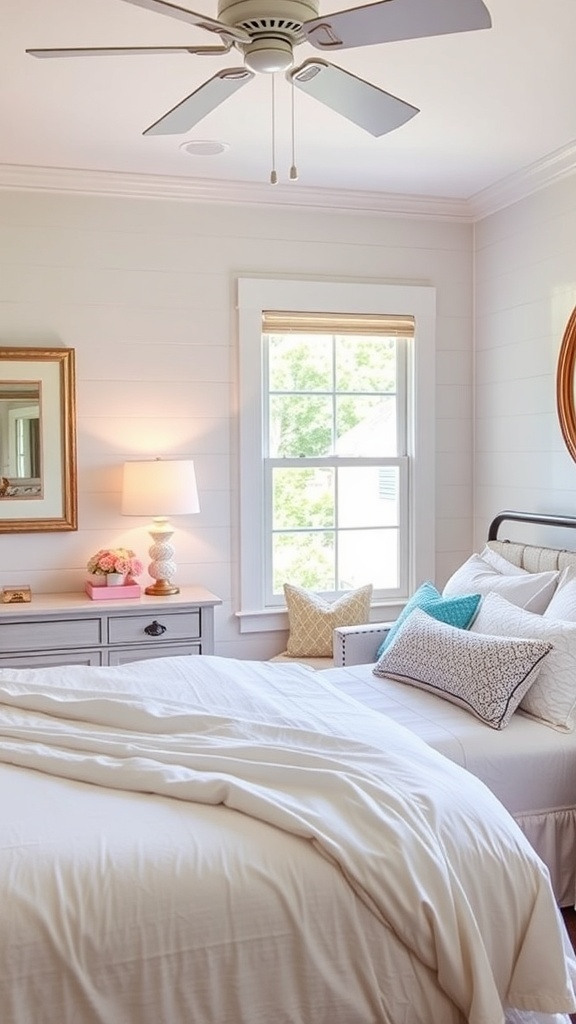 Cozy guest bedroom with soft colors and natural light