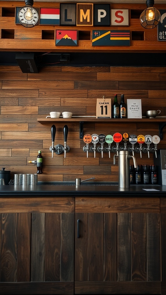 Rustic bar with craft beer taps and wooden decor