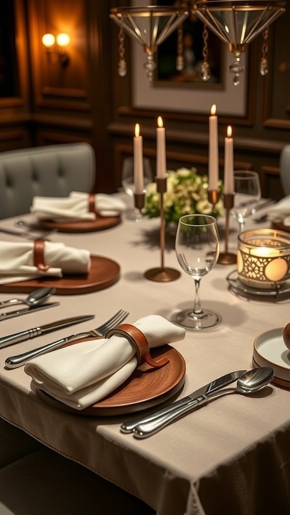 A beautifully set dining table with personalized plates and floral centerpiece for Valentine's Day.