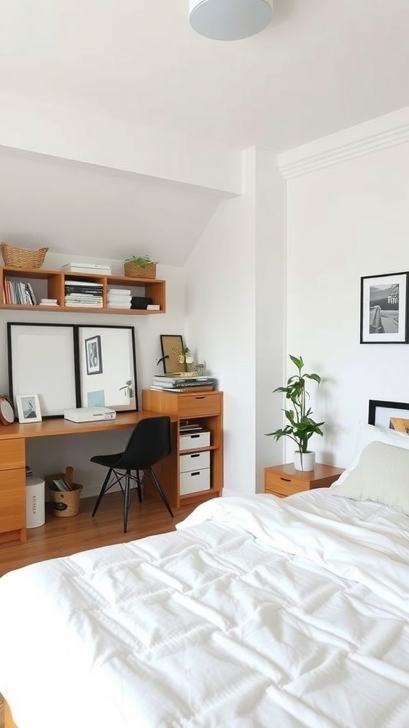 Cozy and organized bedroom with a clean aesthetic.